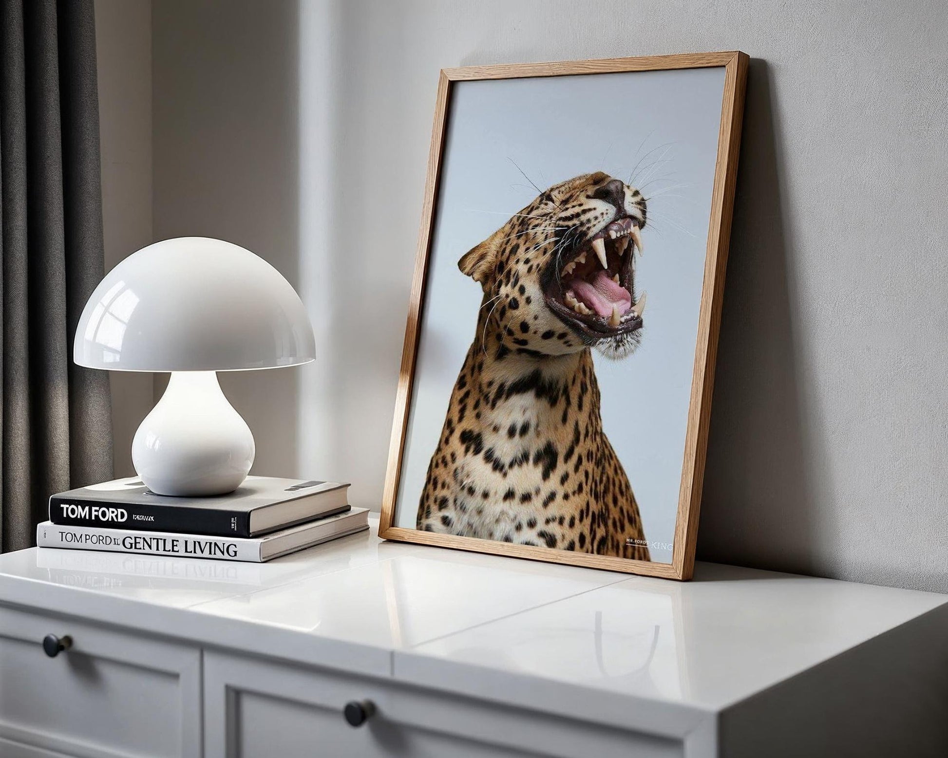 Designer Wall Art | Growling Leopard Print | Black and White Safari Animal Photo wall art print, minimalist black and white poster, modern Scandinavian wall decor, Monohaus