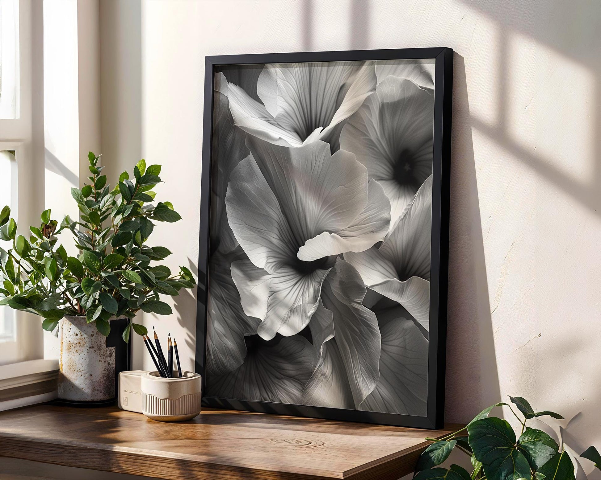 Botanical Photo | Floral Petals Print | Minimal Wall Art | Flower Poster wall art print, minimalist black and white poster, modern Scandinavian wall decor, Monohaus