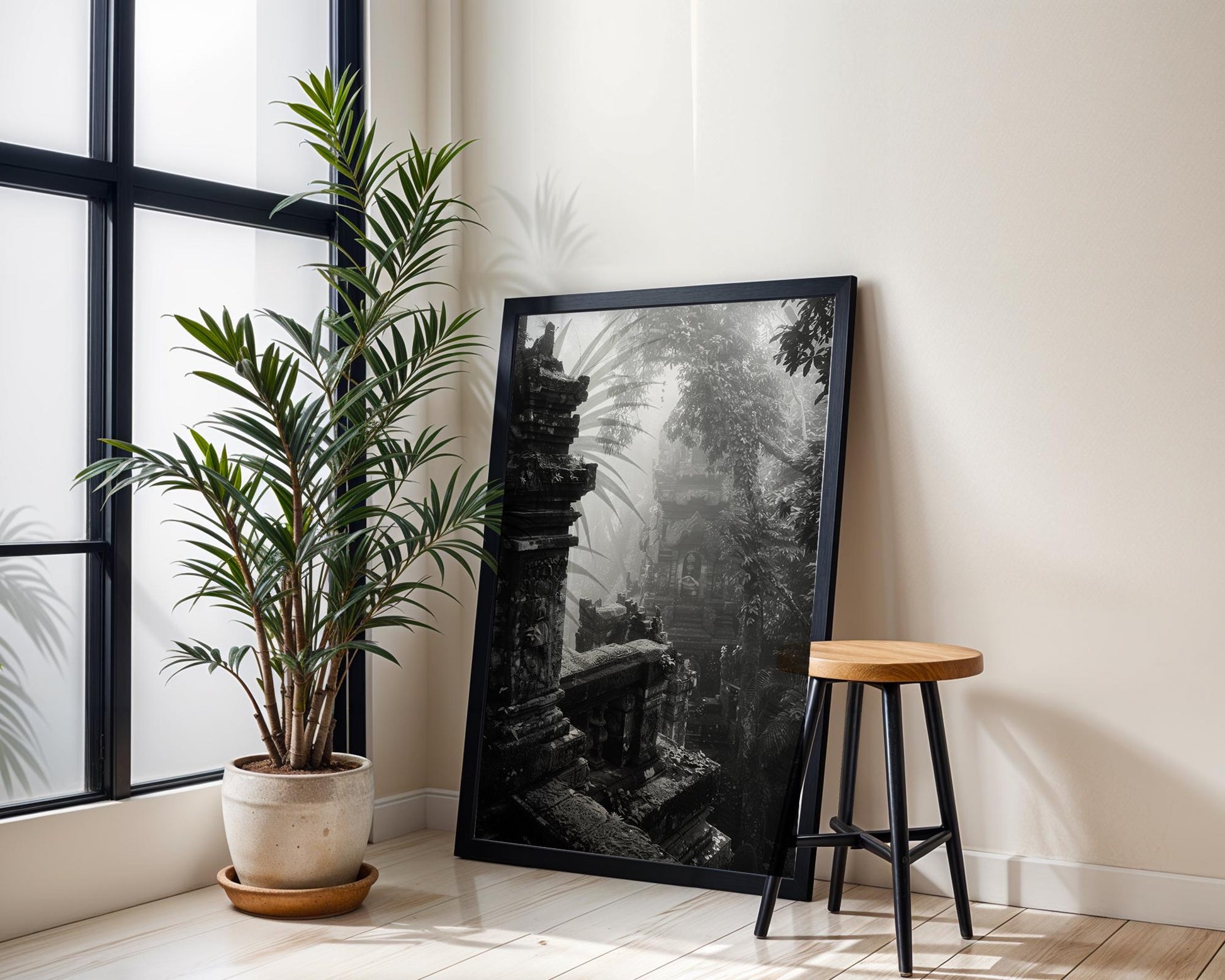 World Landmark | Bali Temple Ruins Print | Black and White Ancient Architecture Wall Art wall art print, black and white architectural poster, minimalist modern Scandinavian wall decor, Monohaus