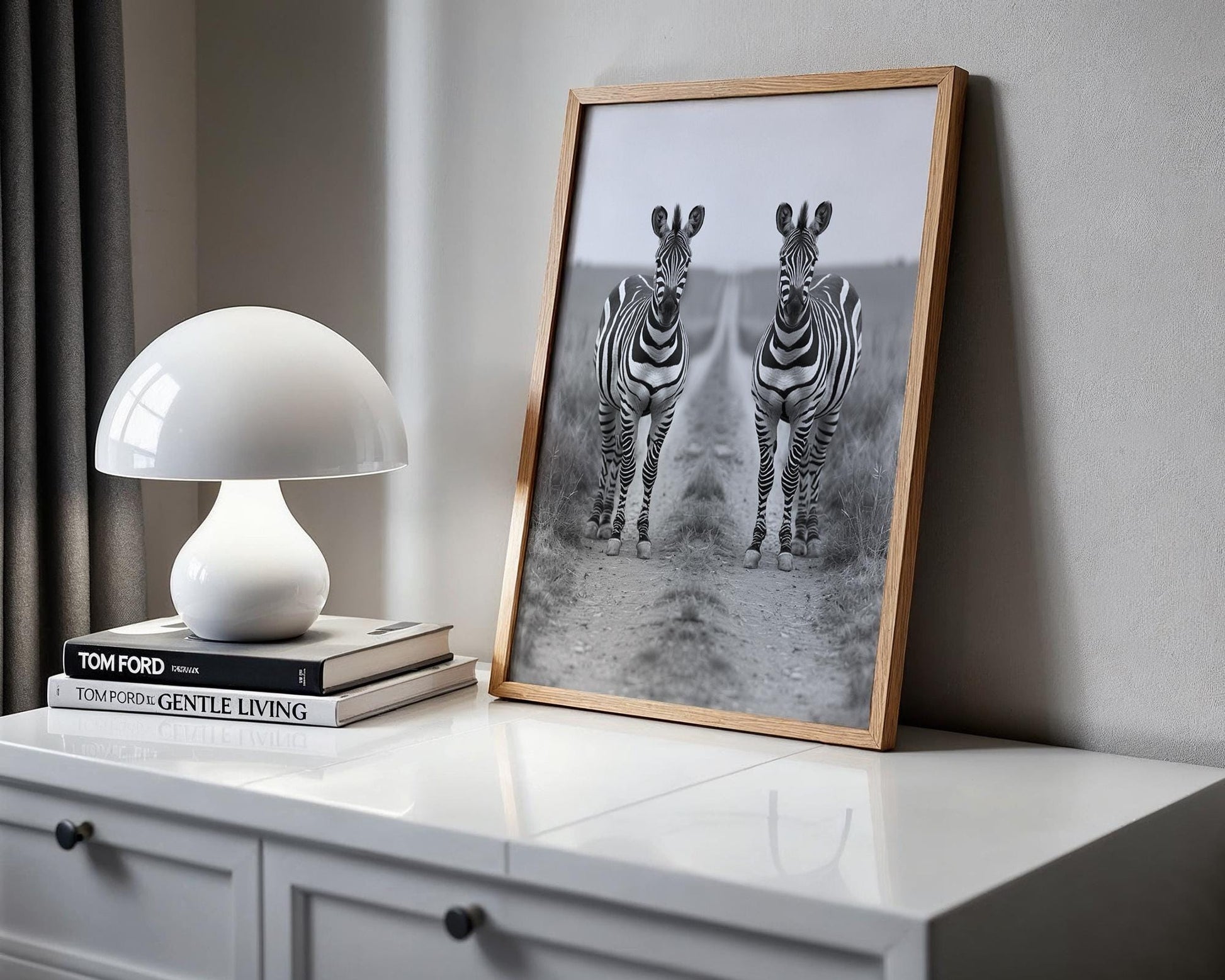 Wildlife Poster | Zebra Pair Fine Art Print • Black & White Safari Photography wall art print, minimalist black and white poster, modern Scandinavian wall decor, Monohaus
