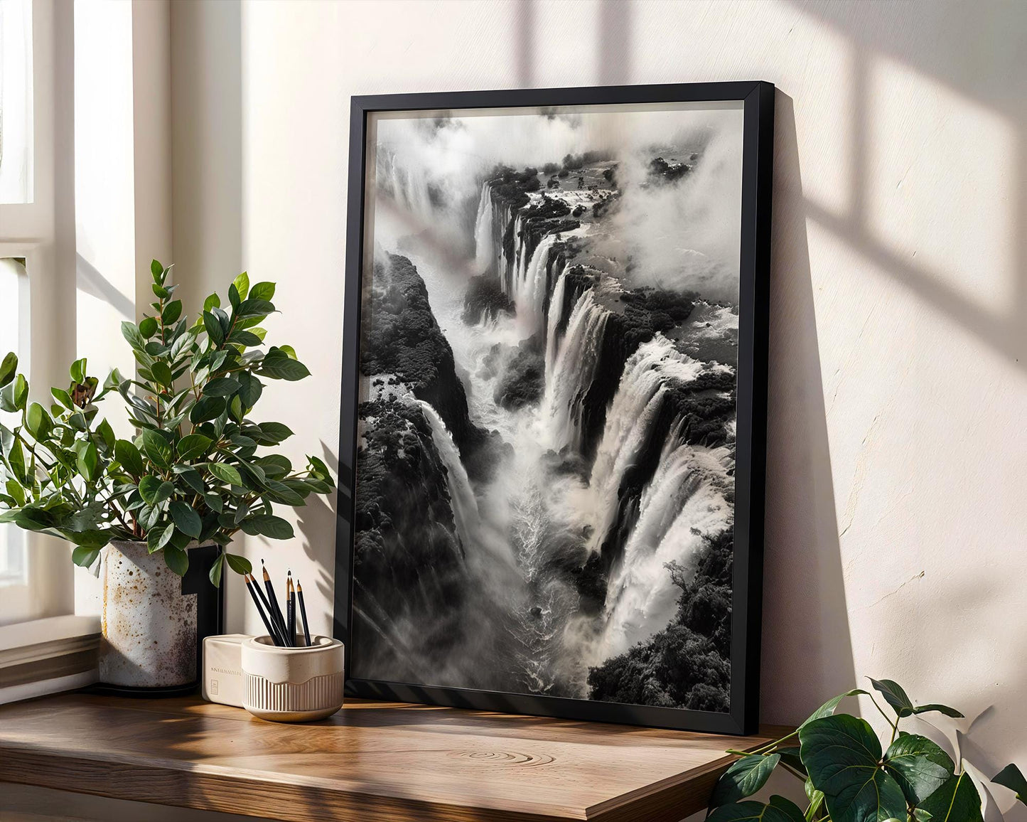 World Landmark | Iguazu Falls Photography Print | Black and White Nature Landscape wall art print, minimalist black and white poster, modern Scandinavian wall decor, Monohaus