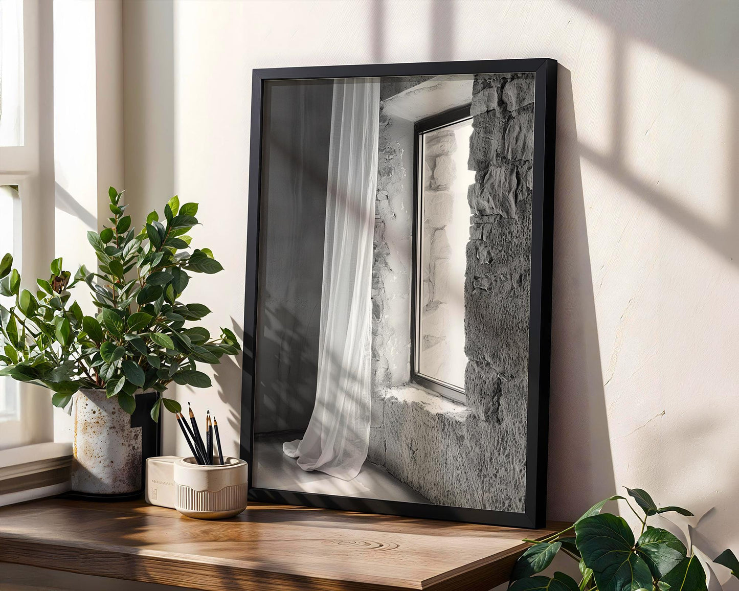 Stone Window Black and White Photography Print, Rustic Wall Art, Farmhouse Decor wall art print, minimalist black and white poster, modern Scandinavian wall decor, Monohaus