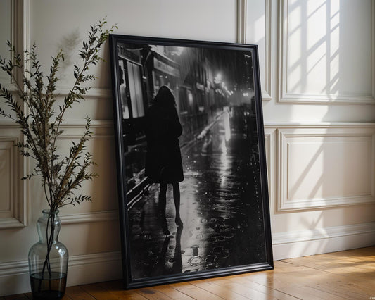 Rainy Street Photography Print | Black and White Noir, Urban Minimalist Decor black and white photo print, minimalist monochrome wall art poster for modern interiors, Monohaus