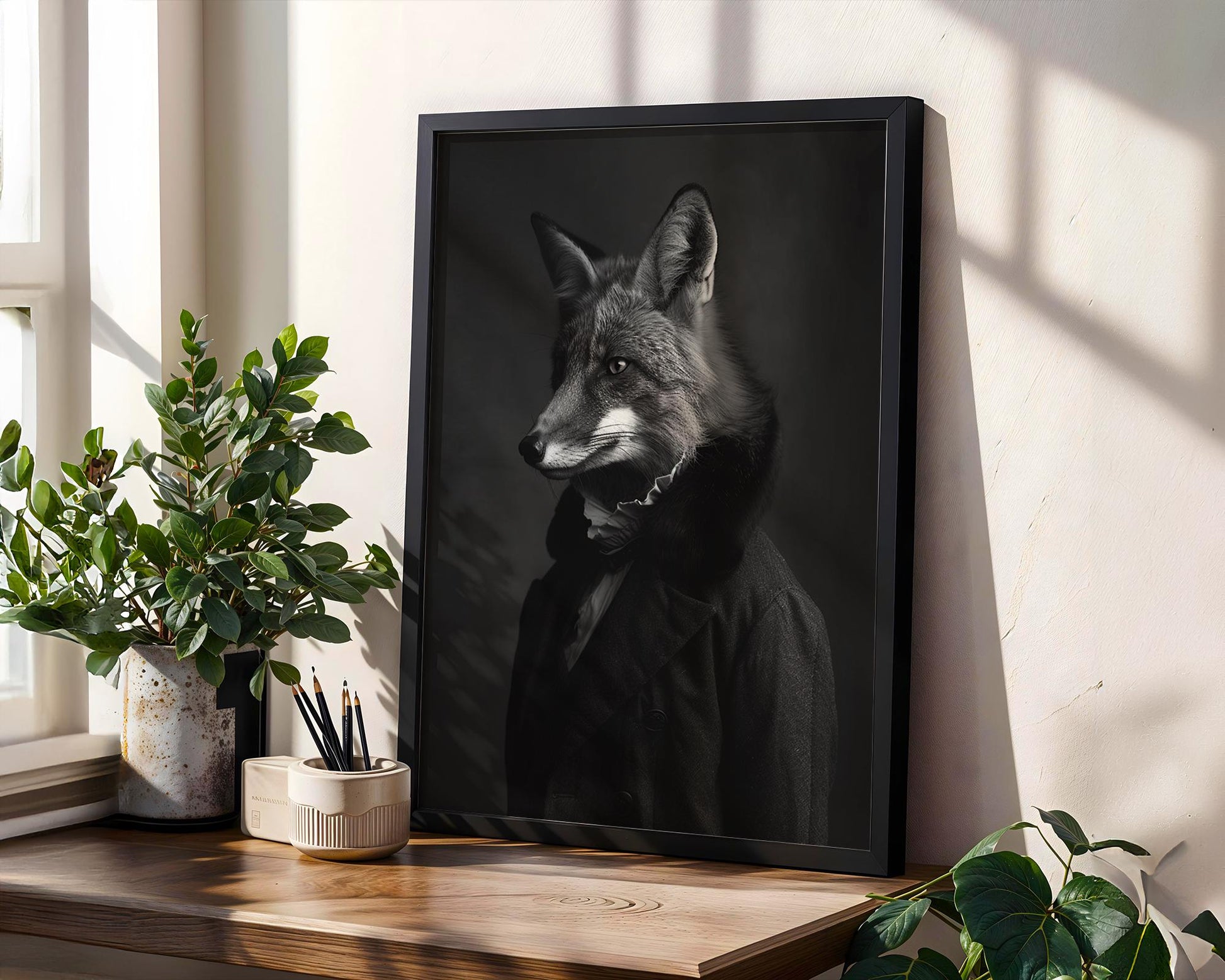 Designer Wall Art | Fox Portrait | Modern Animal Decor | Black & White wall art print, minimalist black and white poster, modern Scandinavian wall decor, Monohaus