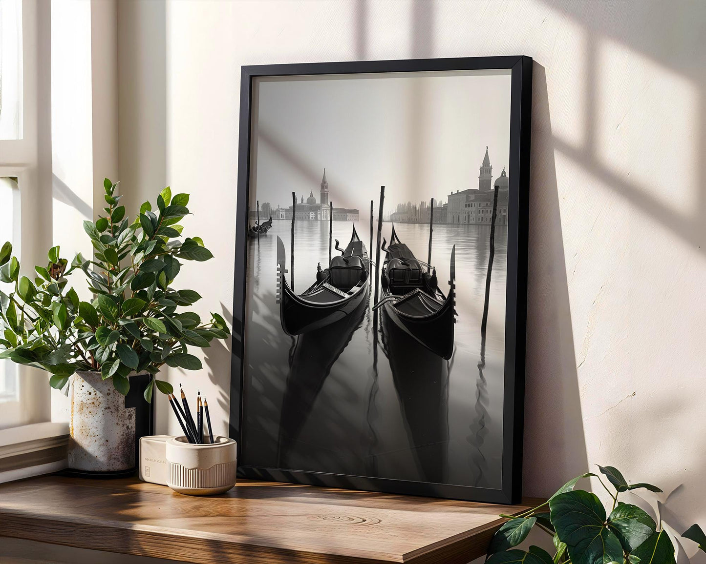World Landmark | Venice Gondolas Print | Black and White Italian Wall Art wall art print, minimalist black and white poster, modern Scandinavian wall decor, Monohaus