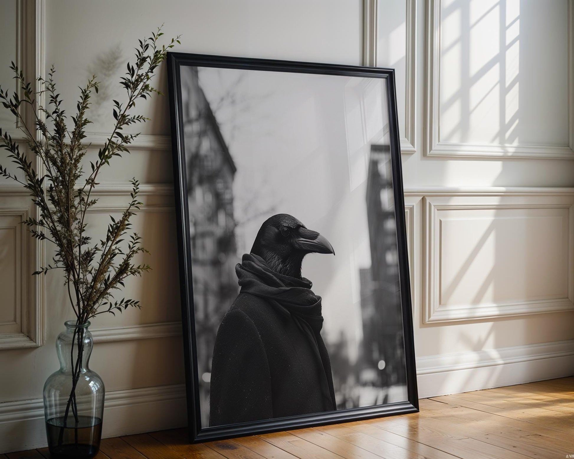 Minimal Wall Art Monohaus Urban Raven Portrait | Black and White Fine Art Print black and white photo print, minimalist monochrome wall art poster for modern interiors, Monohaus