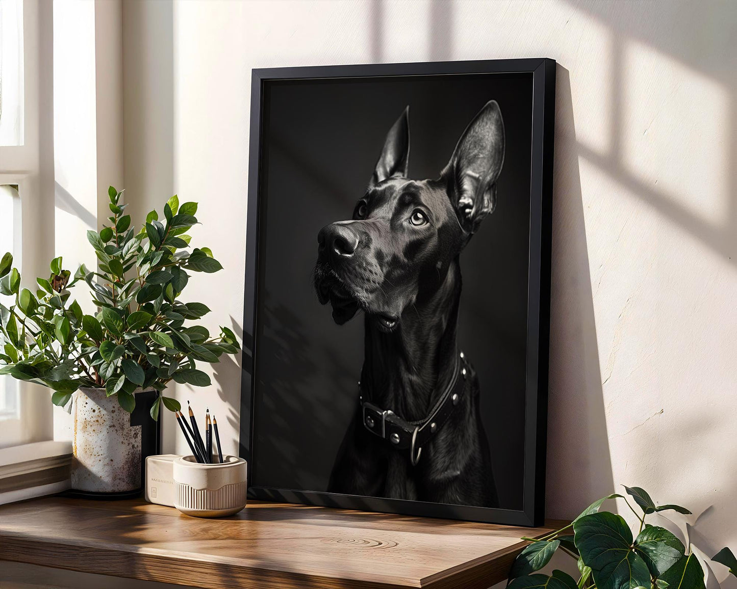 Dog Photography Dramatic Doberman Portrait Art Print | Modern Pet Wall Decor wall art print, minimalist black and white poster, modern Scandinavian wall decor, Monohaus