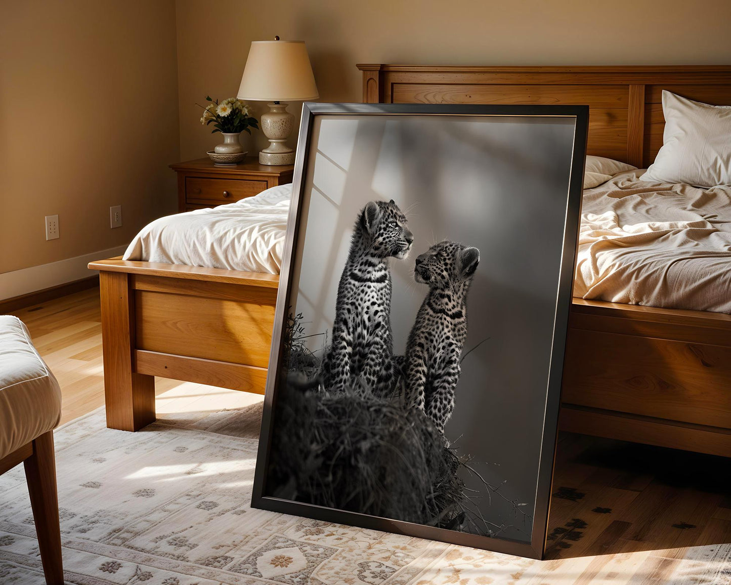 Wildlife Poster | Leopard Cubs Fine Art Print • Black & White Scandi Nursery wall art print, minimalist black and white poster, modern Scandinavian wall decor, Monohaus