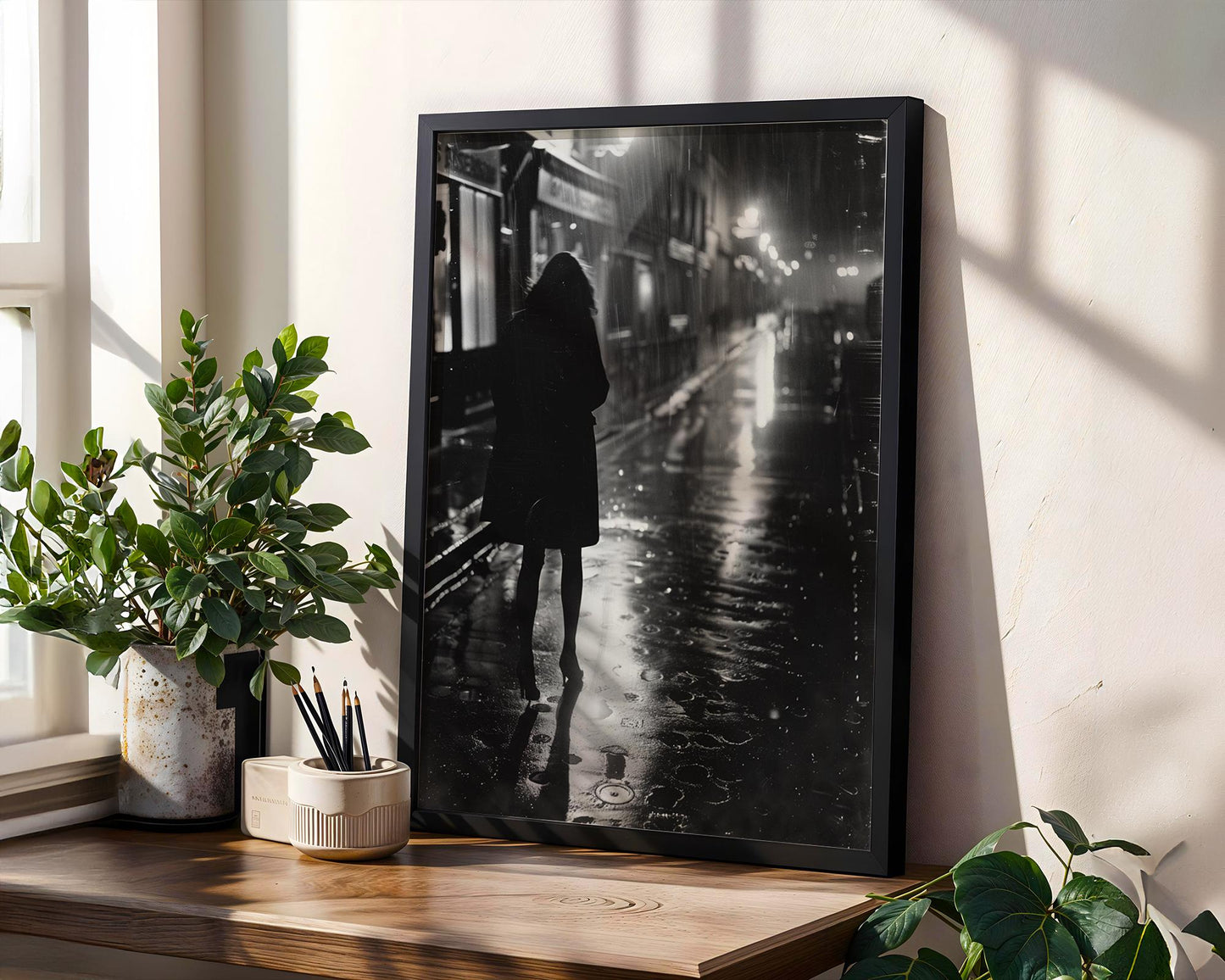 Rainy Street Photography Print | Black and White Noir, Urban Minimalist Decor black and white photo print, minimalist monochrome wall art poster for modern interiors, Monohaus