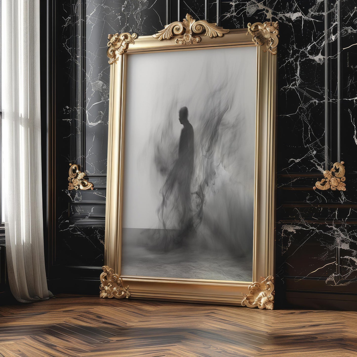 Minimal Wall Art Abstract Figure Art Print | Smoky Black and White Photography abstract wall art print, geometric minimalist poster, modern Scandinavian decor, Monohaus