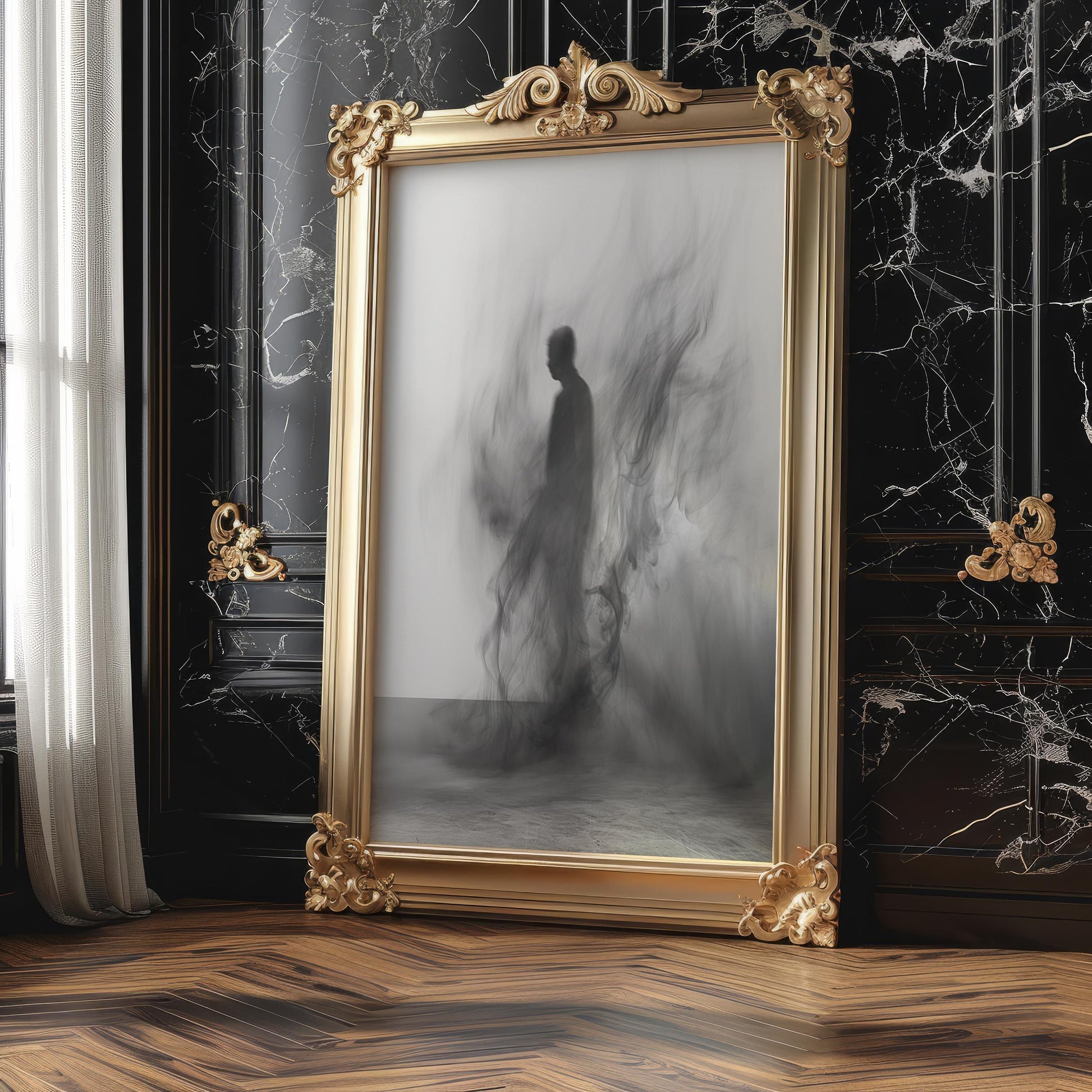 Minimal Wall Art Abstract Figure Art Print | Smoky Black and White Photography abstract wall art print, geometric minimalist poster, modern Scandinavian decor, Monohaus