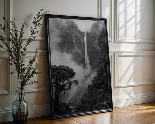 World Landmark | Angel Falls Photography Print | Black and White Minimalist Wall Art wall art print, minimalist black and white poster, modern Scandinavian wall decor, Monohaus