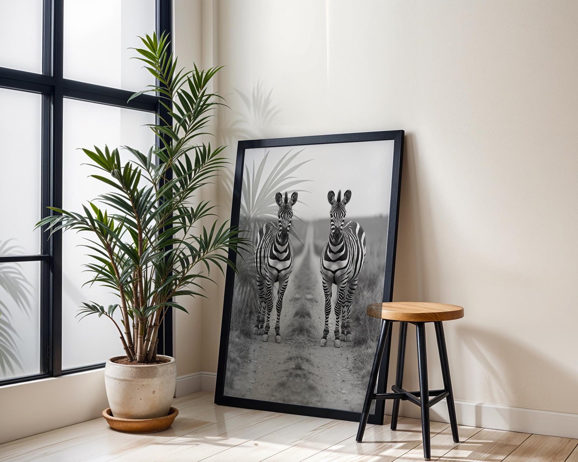 Wildlife Poster | Zebra Pair Fine Art Print • Black & White Safari Photography wall art print, minimalist black and white poster, modern Scandinavian wall decor, Monohaus