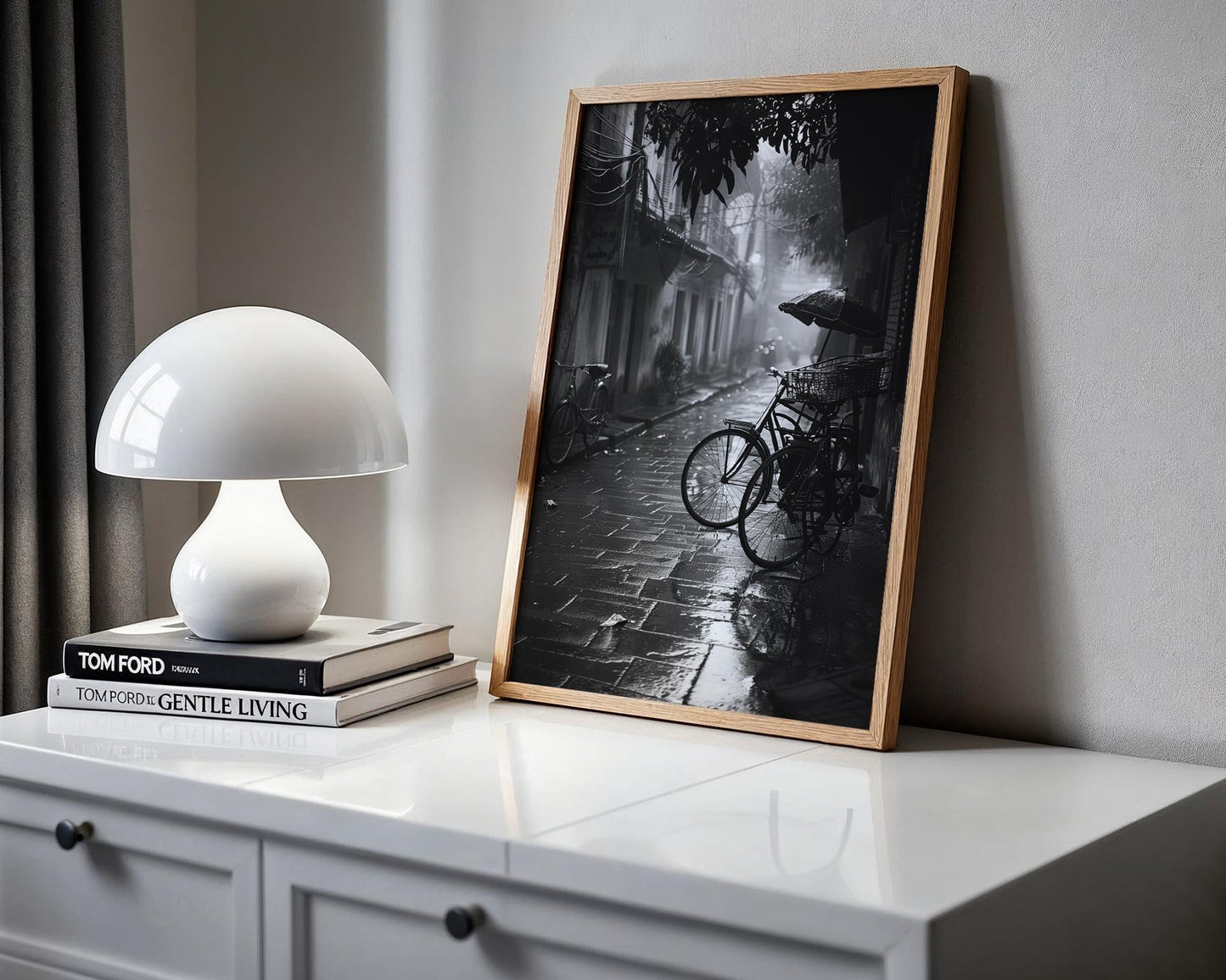 World Landmark | Hanoi Rainy Street Print | Black and White Photography, Vietnam Travel Poster black and white photo print, minimalist monochrome wall art poster for modern interiors, Monohaus