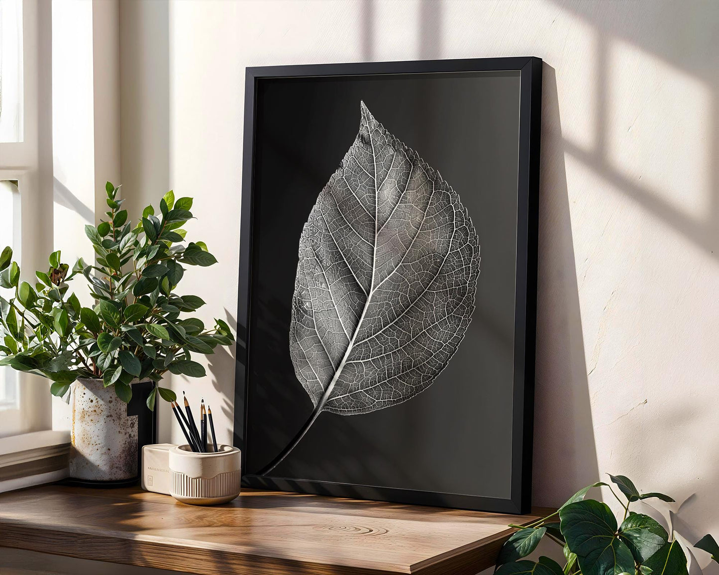 Botanical Photo | Abstract Leaf Macro Photography Print | Black & White Minimal abstract wall art print, geometric minimalist poster, modern Scandinavian decor, Monohaus