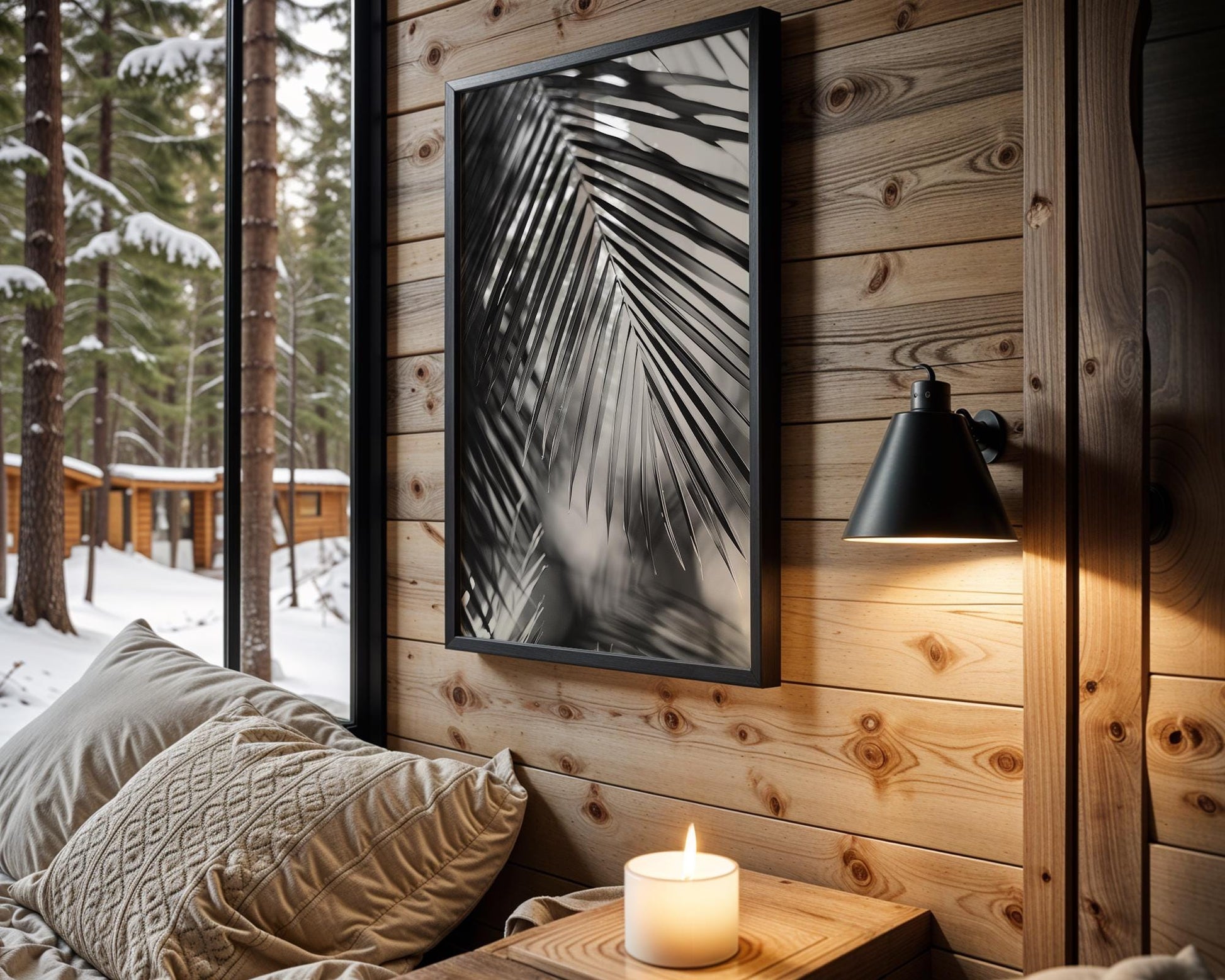 Botanical Photo | Black and White Palm Leaf Print | Minimalist Tropical Wall Art wall art print, minimalist black and white poster, modern Scandinavian wall decor, Monohaus