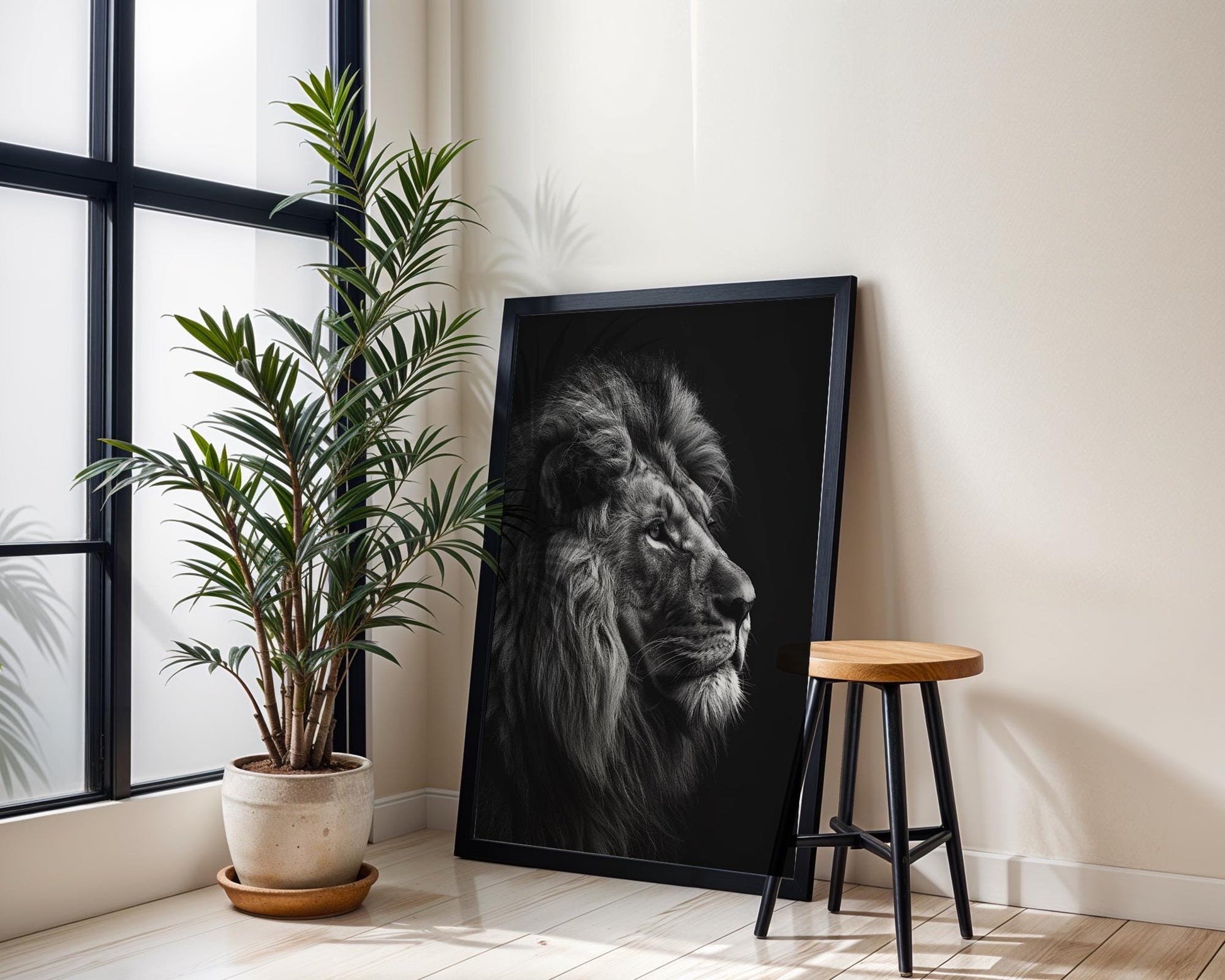 Wildlife Poster | Minimalist Lion Portrait Print | Black & White Photography wall art print, minimalist black and white poster, modern Scandinavian wall decor, Monohaus