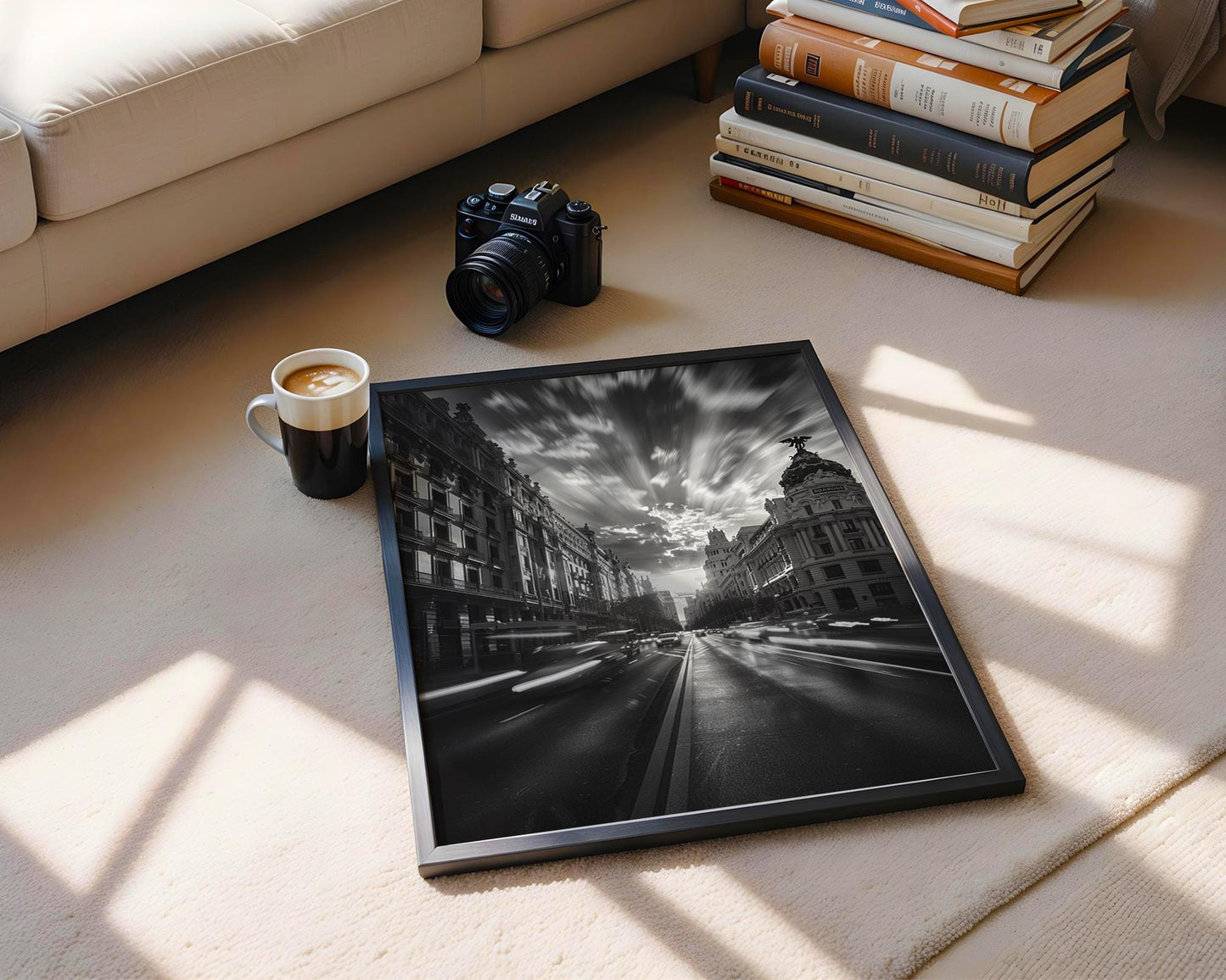 World Landmark | Madrid Gran Vía Sunset Photography Print | Urban Black and White Art