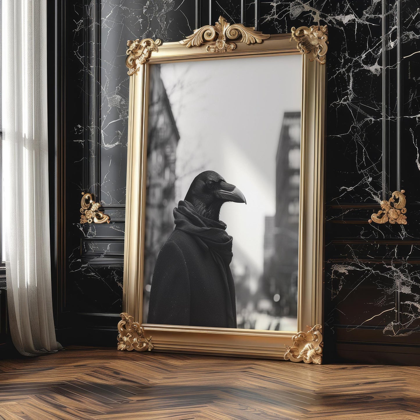 Minimal Wall Art Monohaus Urban Raven Portrait | Black and White Fine Art Print black and white photo print, minimalist monochrome wall art poster for modern interiors, Monohaus