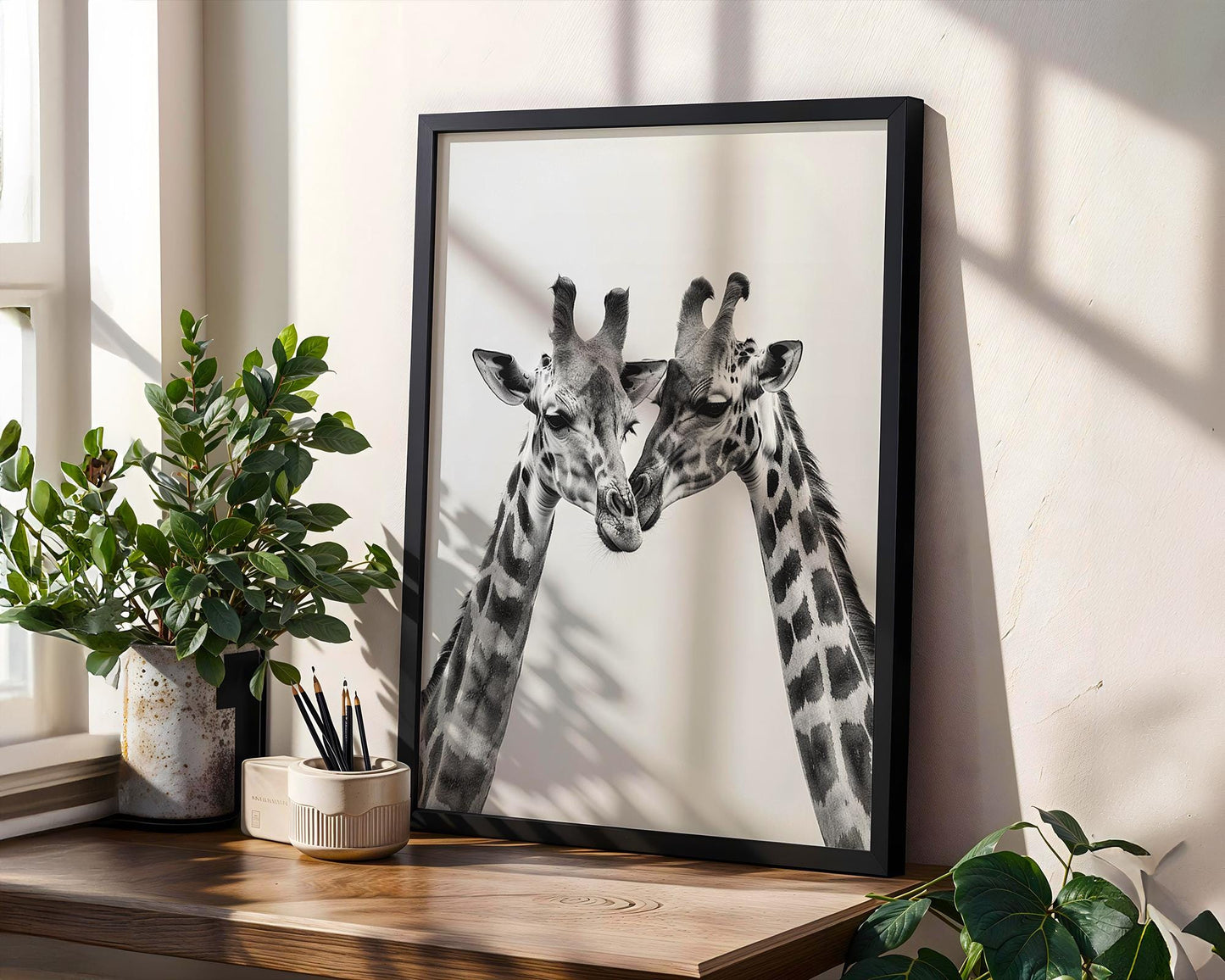 Wildlife Poster | Giraffes in Love Print • Black & White Safari Photography, Scandi Wall Art wall art print, minimalist black and white poster, modern Scandinavian wall decor, Monohaus