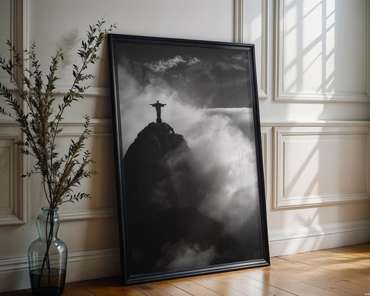 World Landmark | Christ the Redeemer Print | Black and White Rio Photography wall art print, minimalist black and white poster, modern Scandinavian wall decor, Monohaus