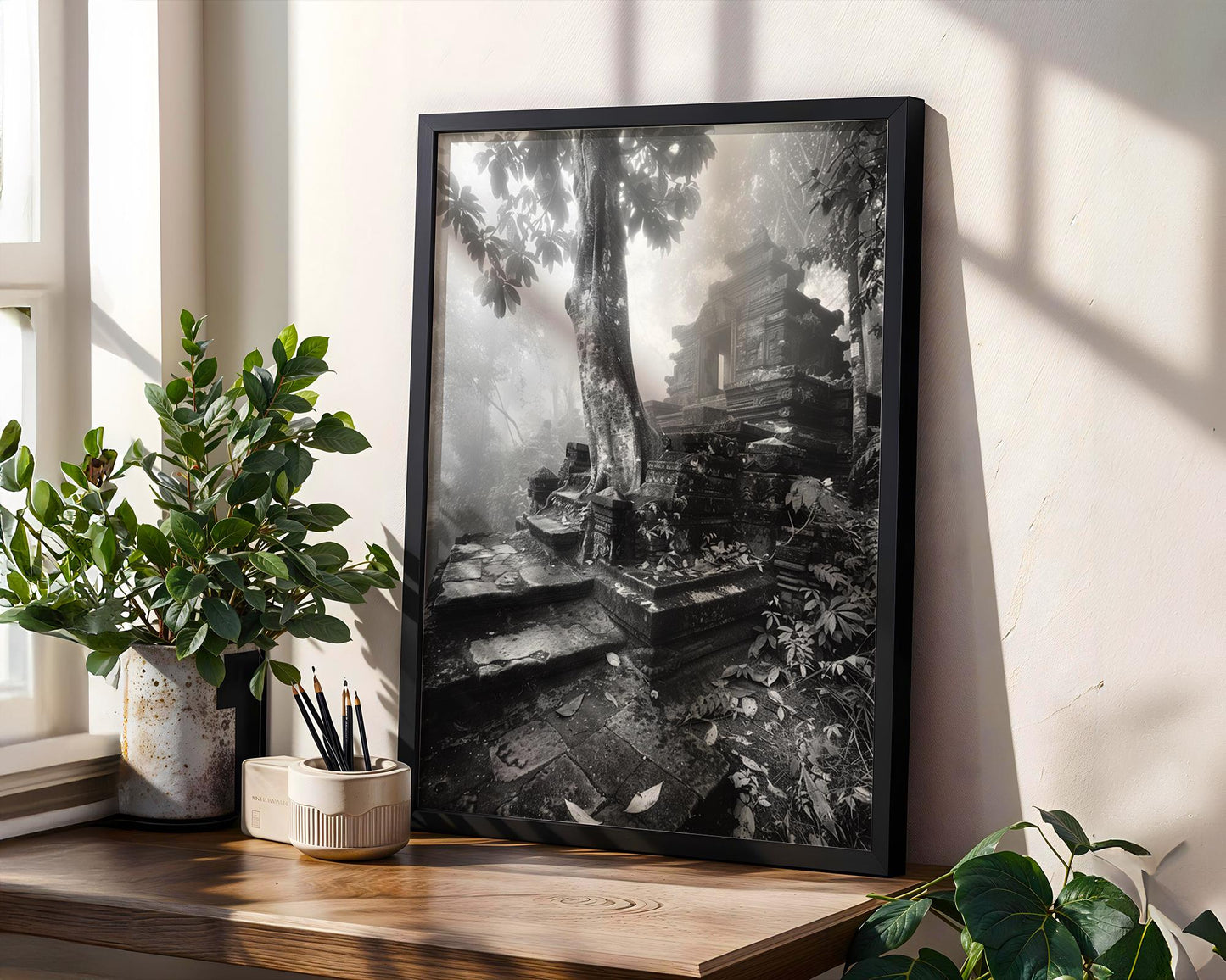 World Landmark | Ta Prohm Temple Print | Angkor, Cambodia Black & White Photography wall art print, minimalist black and white poster, modern Scandinavian wall decor, Monohaus