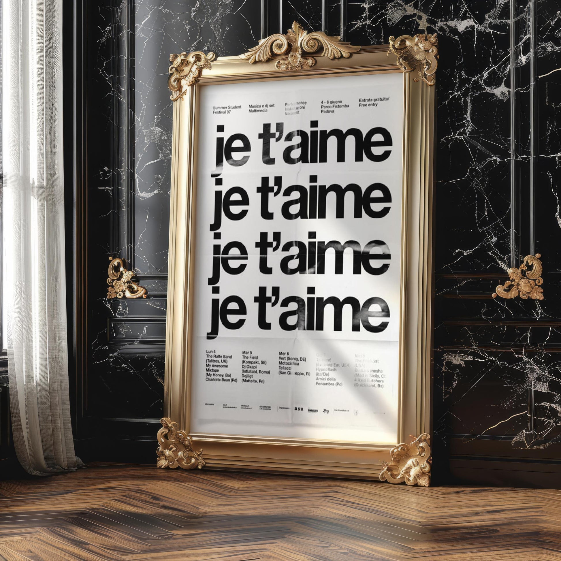 Designer Wall Art | Je T'aime Typography Print | Minimalist French Quote typography wall art print, minimalist black and white type poster, modern graphic design decor, Monohaus