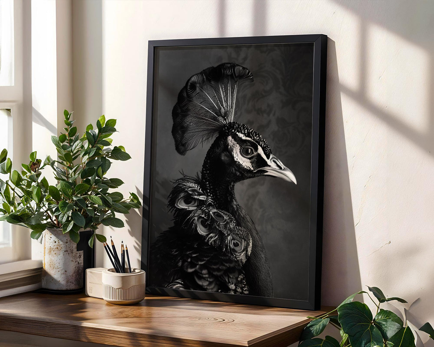 Dog Photography Black and White Peacock Portrait | Fine Art Home Decor Print wall art print, minimalist black and white poster, modern Scandinavian wall decor, Monohaus