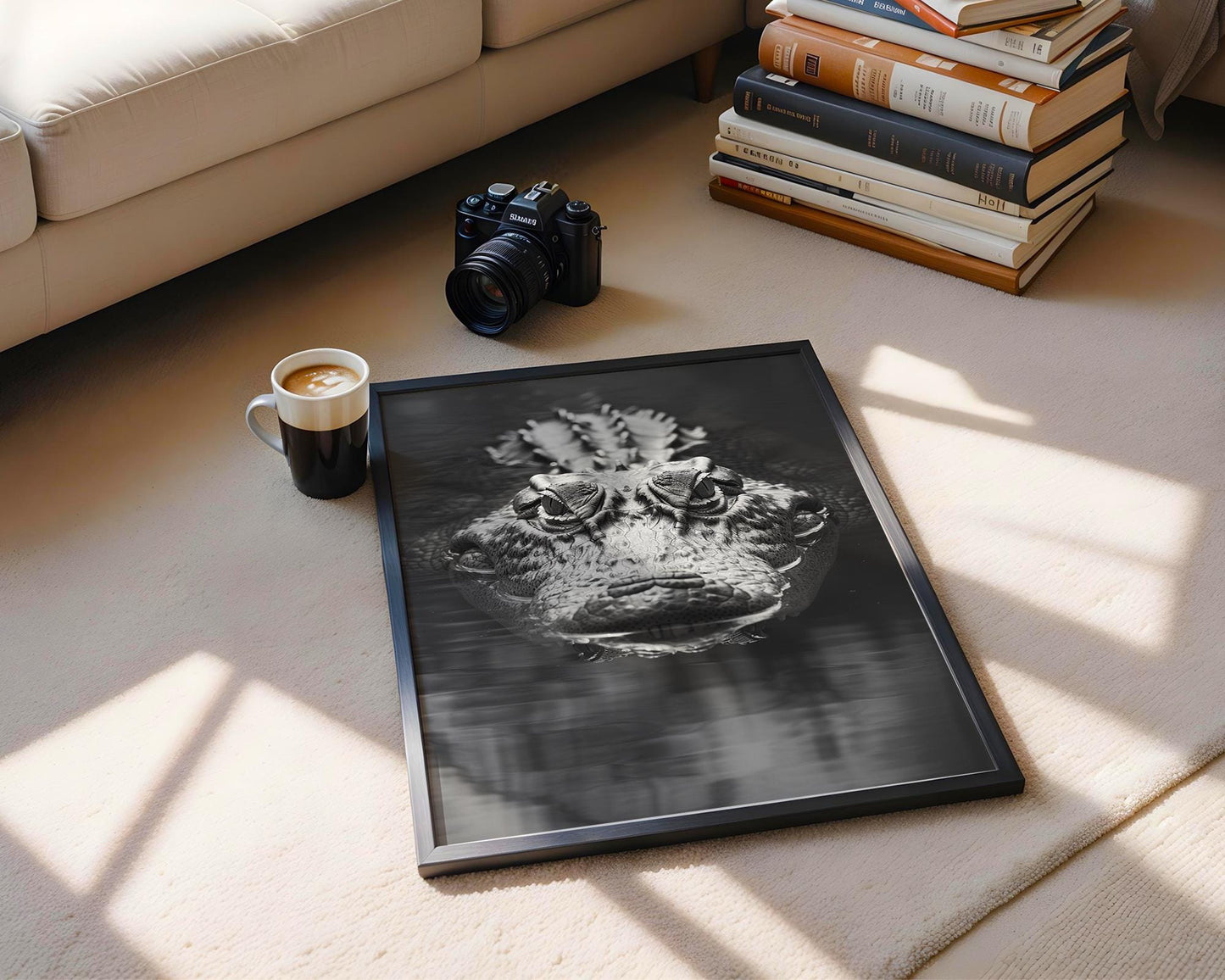 Wildlife Poster | Crocodile Photography Print | Minimalist Black & White Animal Wall Art wall art print, minimalist black and white poster, modern Scandinavian wall decor, Monohaus