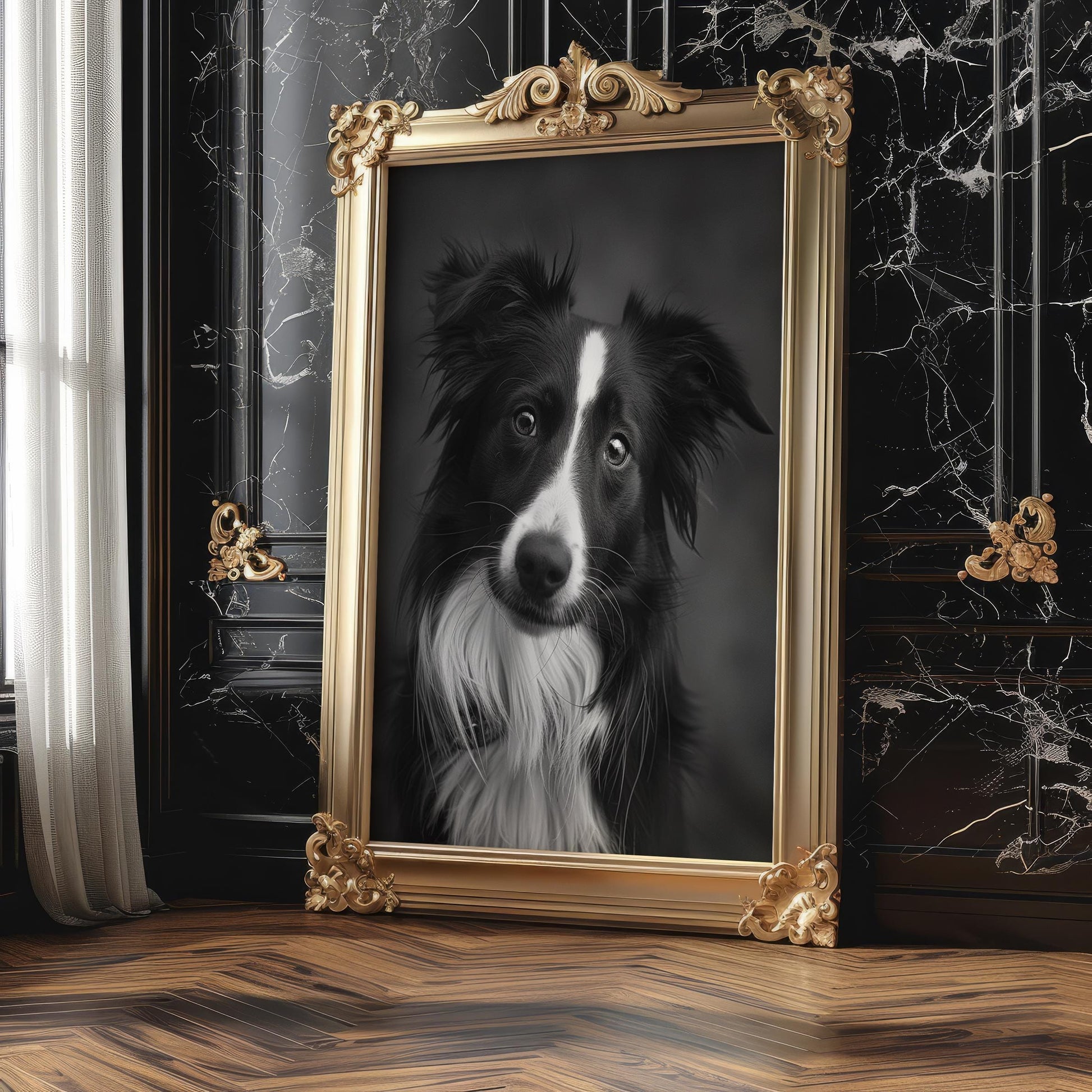 Dog Photography Border Collie Art Print | Minimalist Black and White Pet Portrait wall art print, minimalist black and white poster, modern Scandinavian wall decor, Monohaus