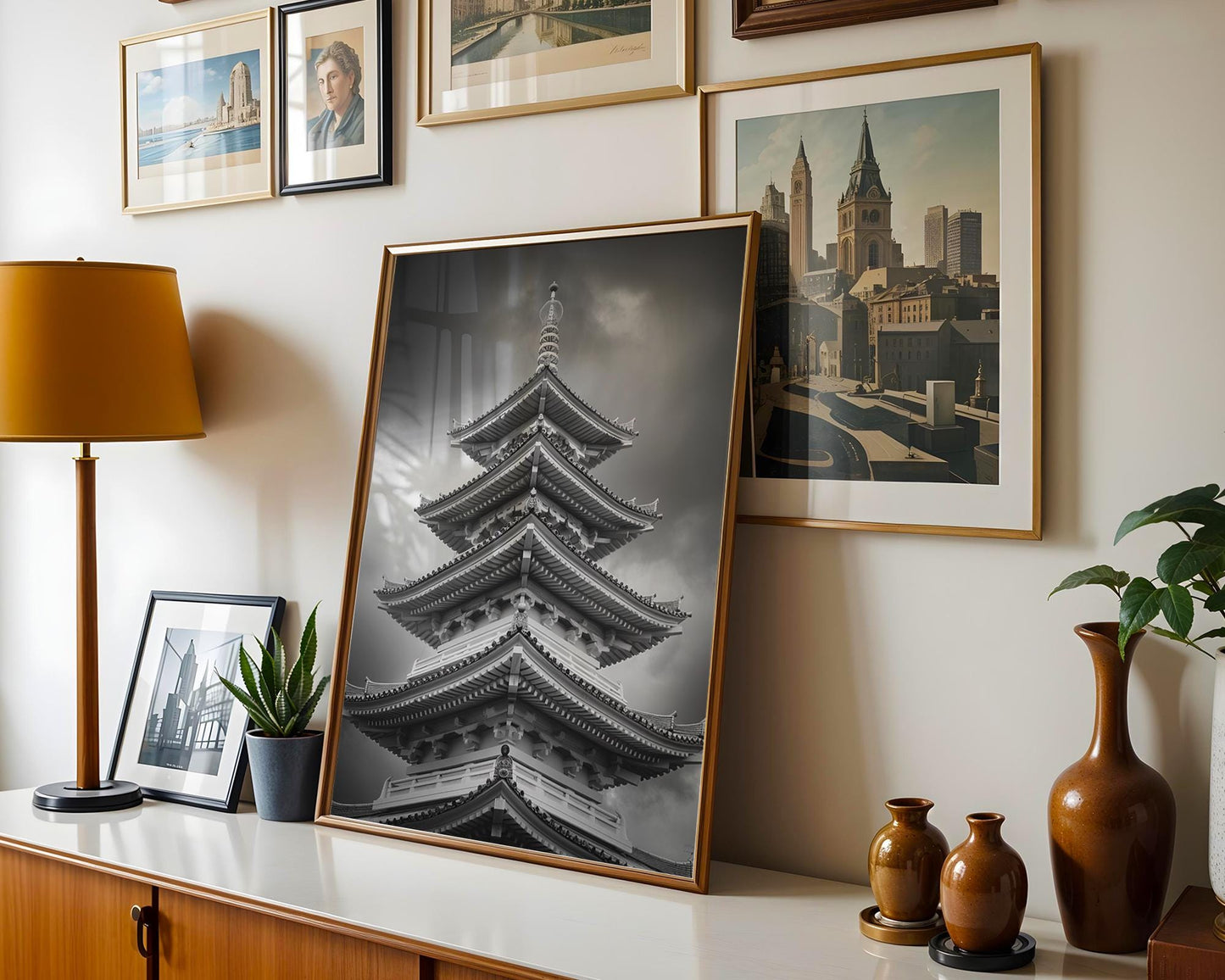 World Landmark | Osaka Pagoda Print | Black and White Japanese Architecture