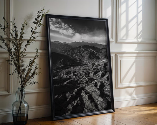World Landmark | La Paz Bolivia Photography Print | Black and White Mountain Cityscape Wall Art