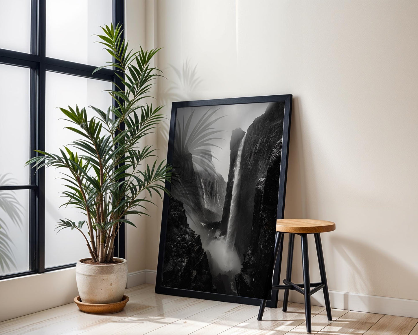 World Landmark | Waterfall Canyon Print | Black and White Landscape Photography wall art print, minimalist black and white poster, modern Scandinavian wall decor, Monohaus