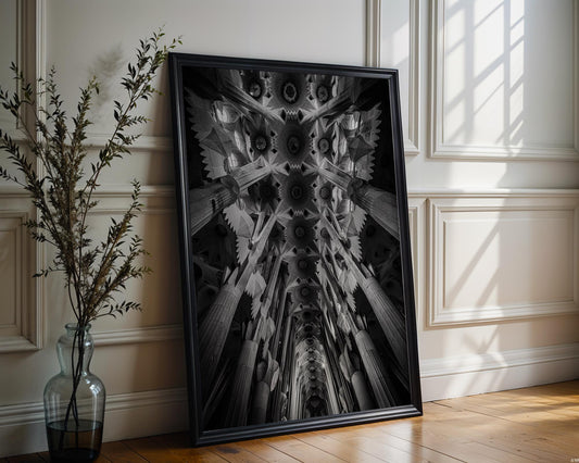 Urban Photography | Sagrada Familia Print | Black and White Cathedral Photography black and white photo print, minimalist monochrome wall art poster for modern interiors, Monohaus