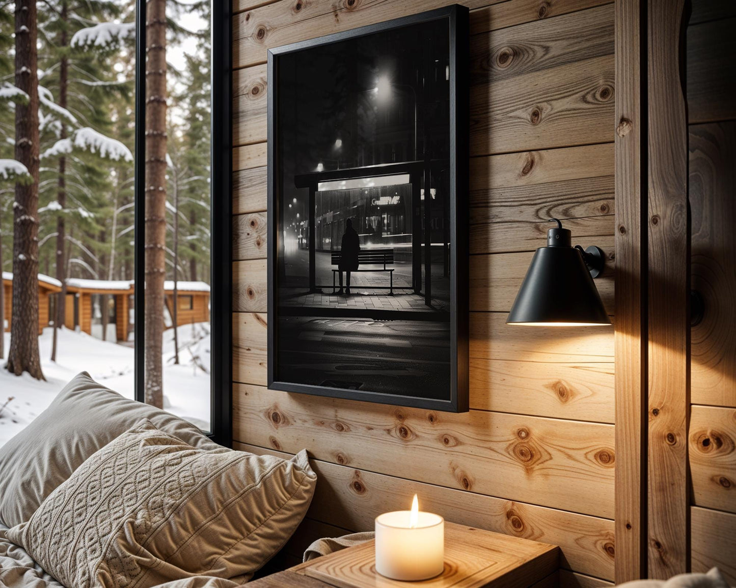 Urban Photography | Minimalist Bus Stop Photography Print | Moody Black and White Wall Art black and white photo print, minimalist monochrome wall art poster for modern interiors, Monohaus