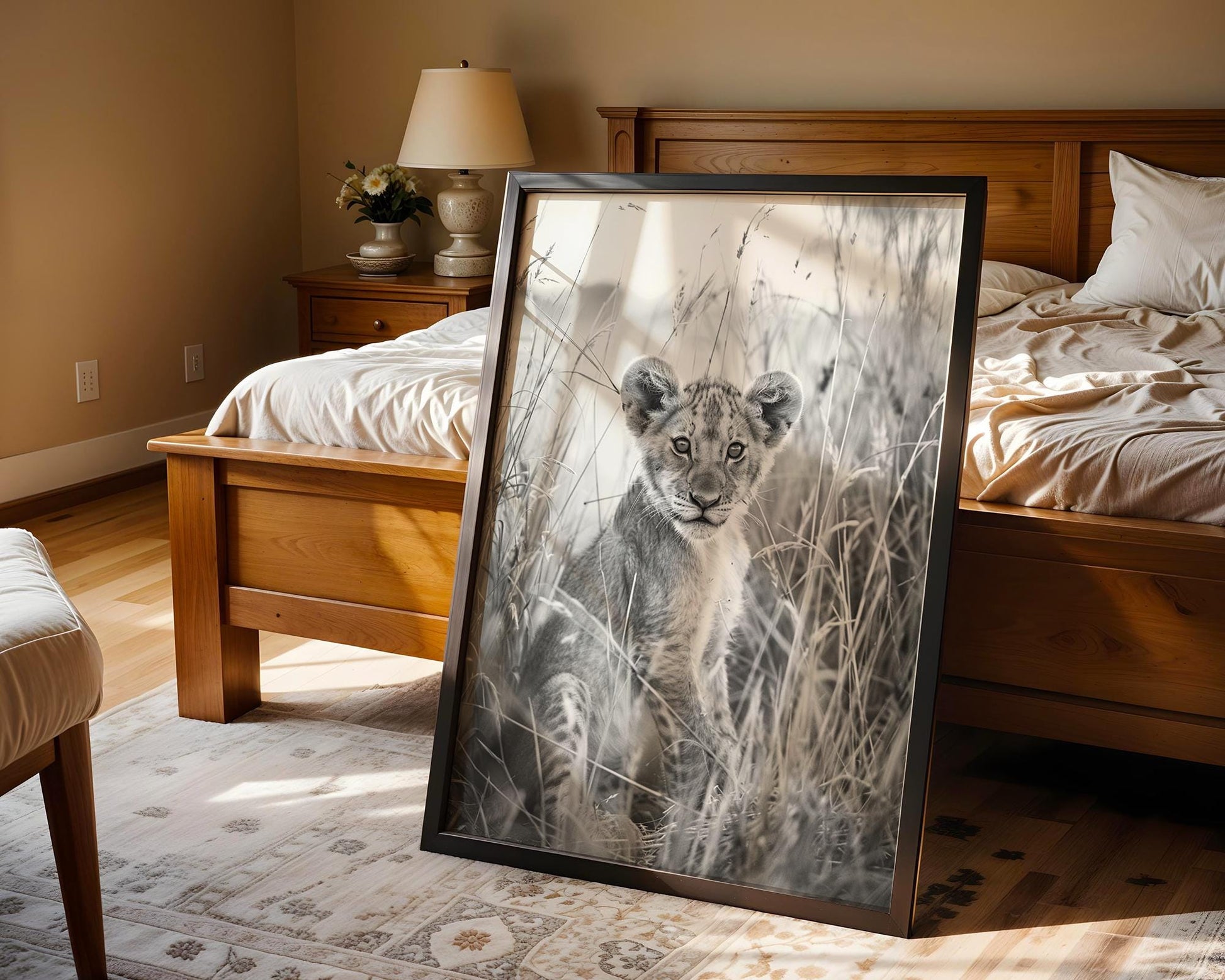 Wildlife Poster | Lion Cub Print | Black & White Safari Photography Wall Art wall art print, minimalist black and white poster, modern Scandinavian wall decor, Monohaus