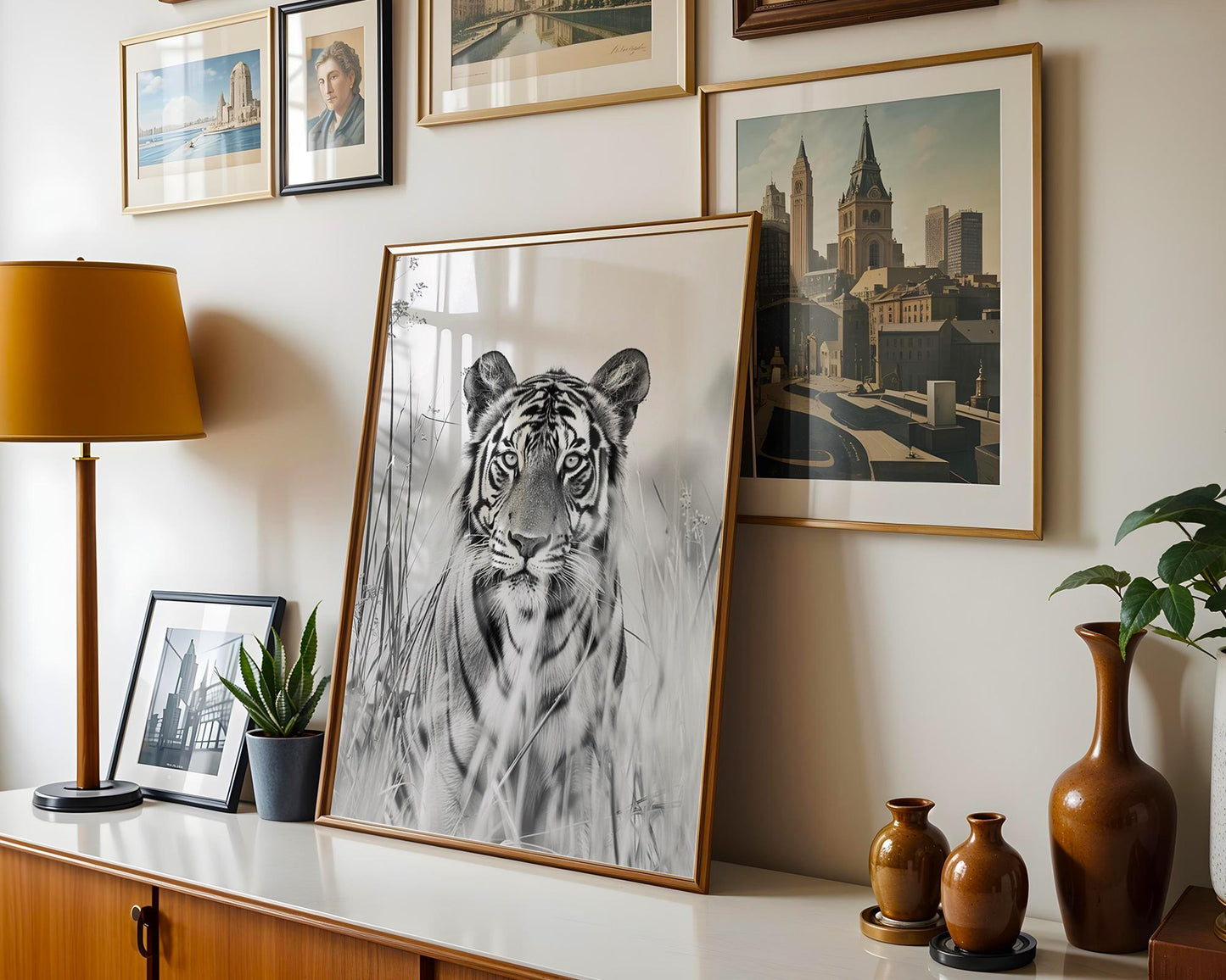 Wildlife Poster | Tiger in Tall Grass Fine Art Print • Minimalist Black & White Photography wall art print, minimalist black and white poster, modern Scandinavian wall decor, Monohaus