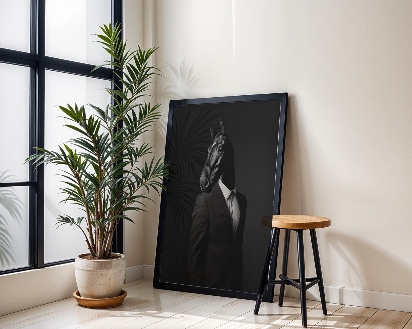 Dog Photography Black Horse Head Portrait Print | Dapper Equestrian Poster wall art print, minimalist black and white poster, modern Scandinavian wall decor, Monohaus