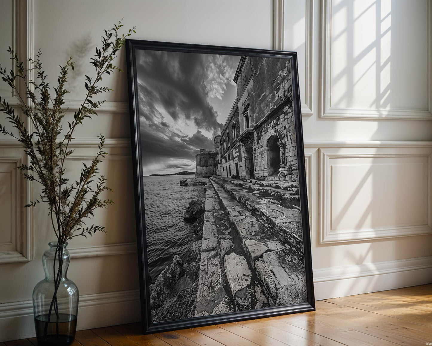 World Landmark | Dubrovnik Croatia Print | Black and White Coastal Architecture Photography wall art print, black and white architectural poster, minimalist modern Scandinavian wall decor, Monohaus