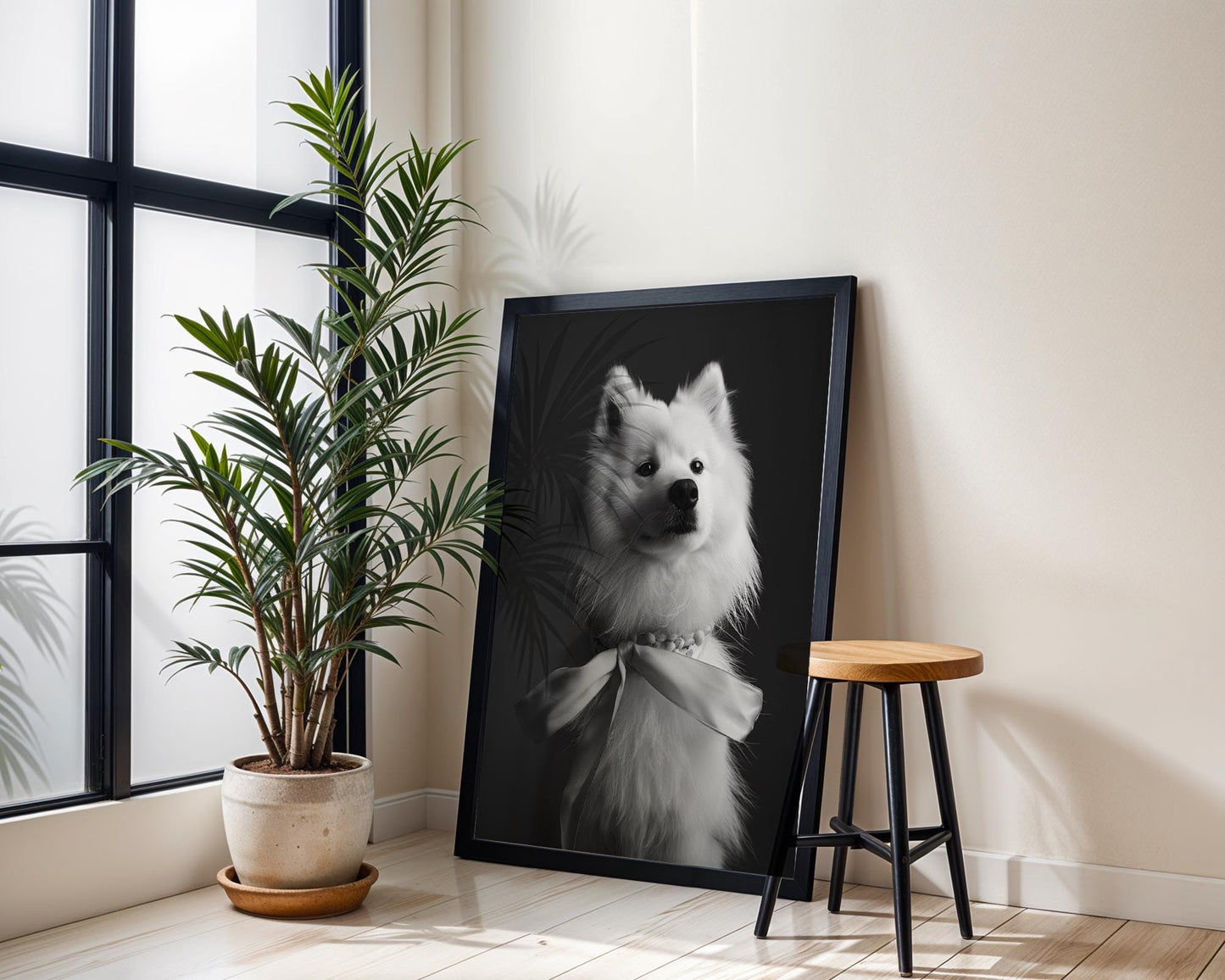 Dog Photography Pet Home Decor | Samoyed Puppy Portrait Print | Black and White wall art print, minimalist black and white poster, modern Scandinavian wall decor, Monohaus