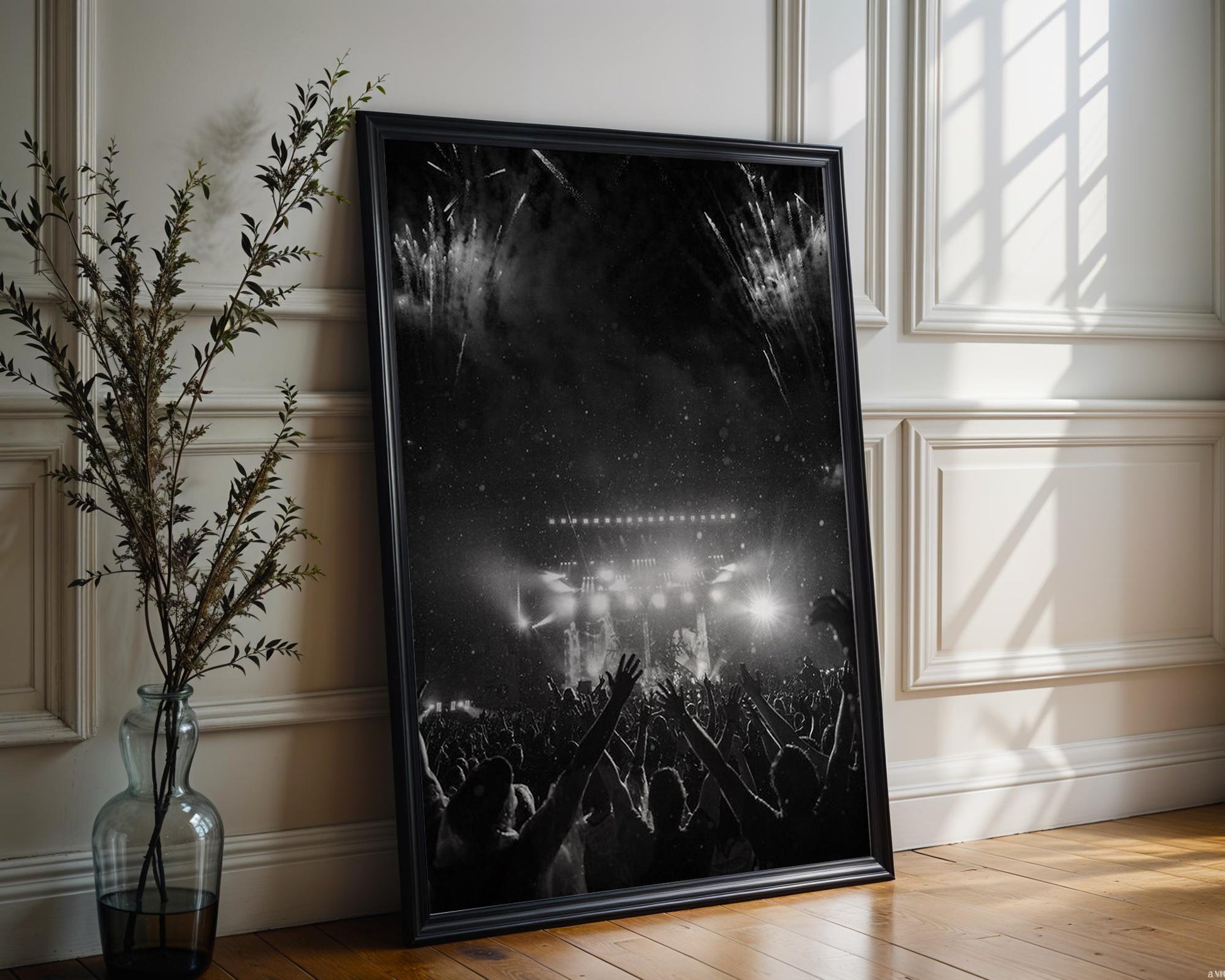 Designer Wall Art | Monochrome Concert Crowd Print | Modern Music Festival wall art print, minimalist black and white poster, modern Scandinavian wall decor, Monohaus