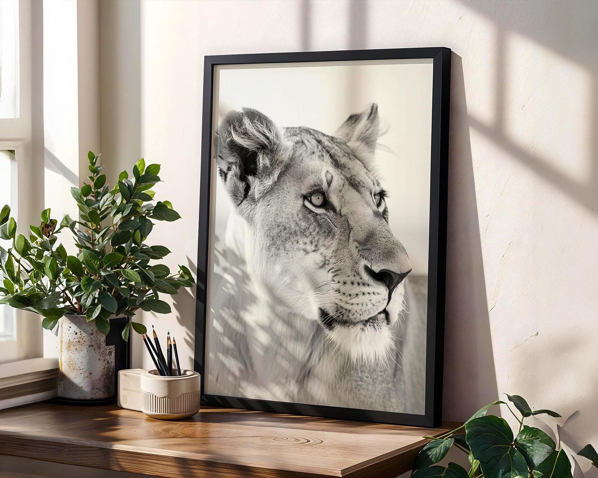 Wildlife Poster | Lioness Portrait Print | Black & White  Photography wall art print, minimalist black and white poster, modern Scandinavian wall decor, Monohaus