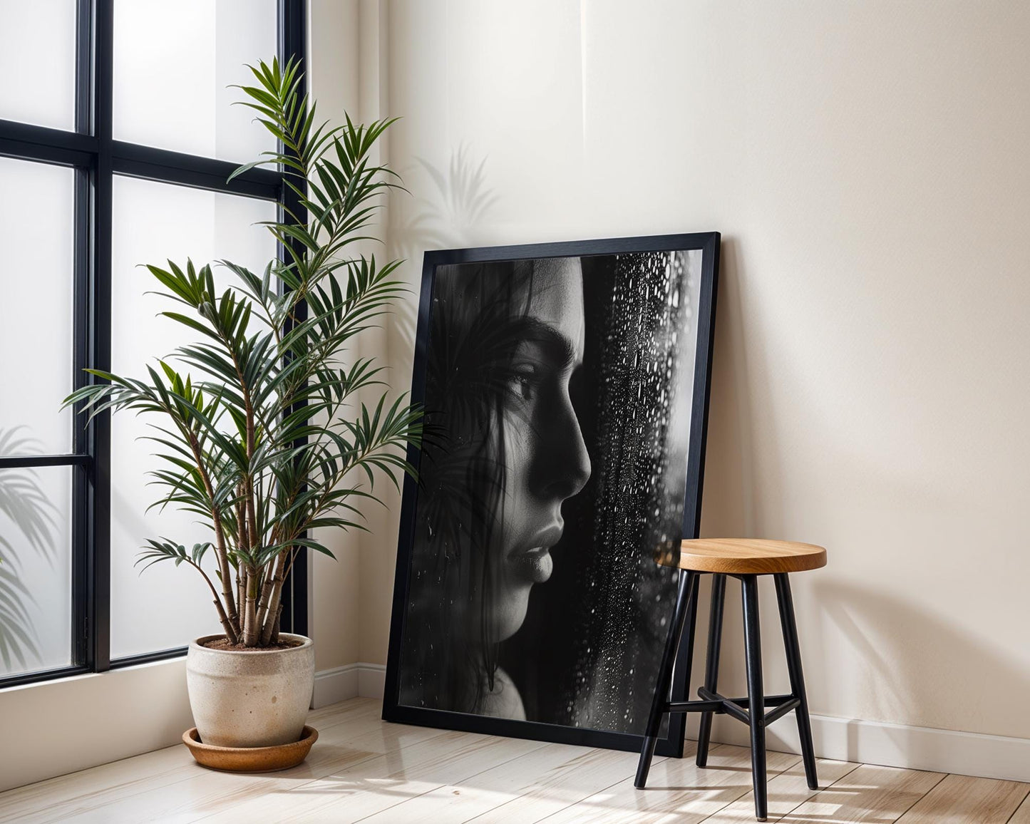 Minimal Wall Art Women in Window Portrait | Black & White Home Decor wall art print, minimalist black and white poster, modern Scandinavian wall decor, Monohaus