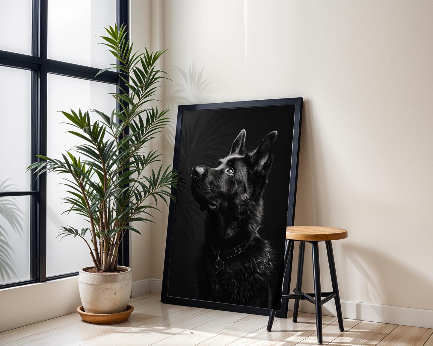 Dog Photography Black German Shepherd Art Print | Modern Pet Profile Poster wall art print, minimalist black and white poster, modern Scandinavian wall decor, Monohaus