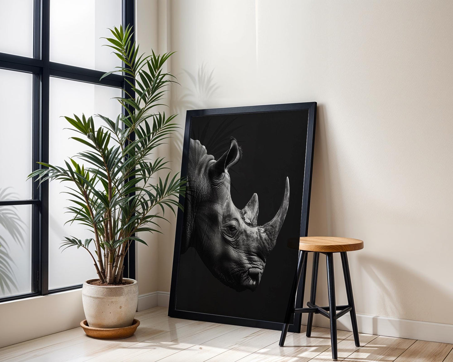 Wildlife Poster | Rhino Print | Minimalist Black & White Safari Photography wall art print, minimalist black and white poster, modern Scandinavian wall decor, Monohaus