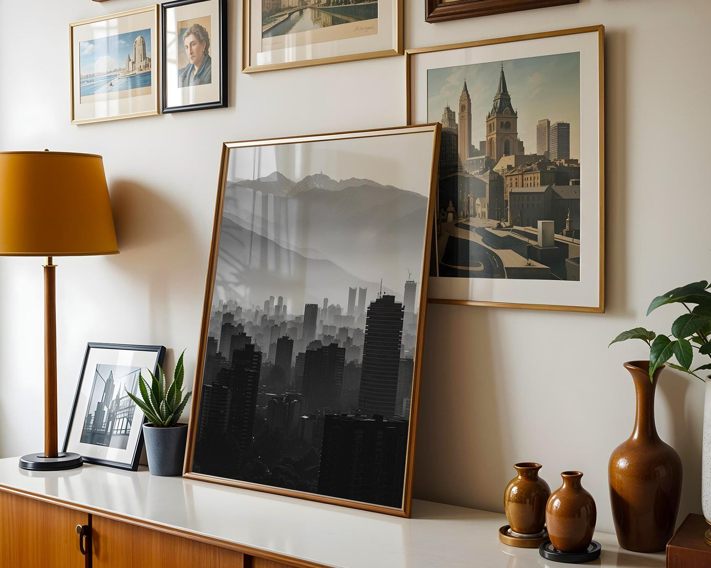 World Landmark | Santiago Chile Skyline Print | Andes Mountains Black and White Photography