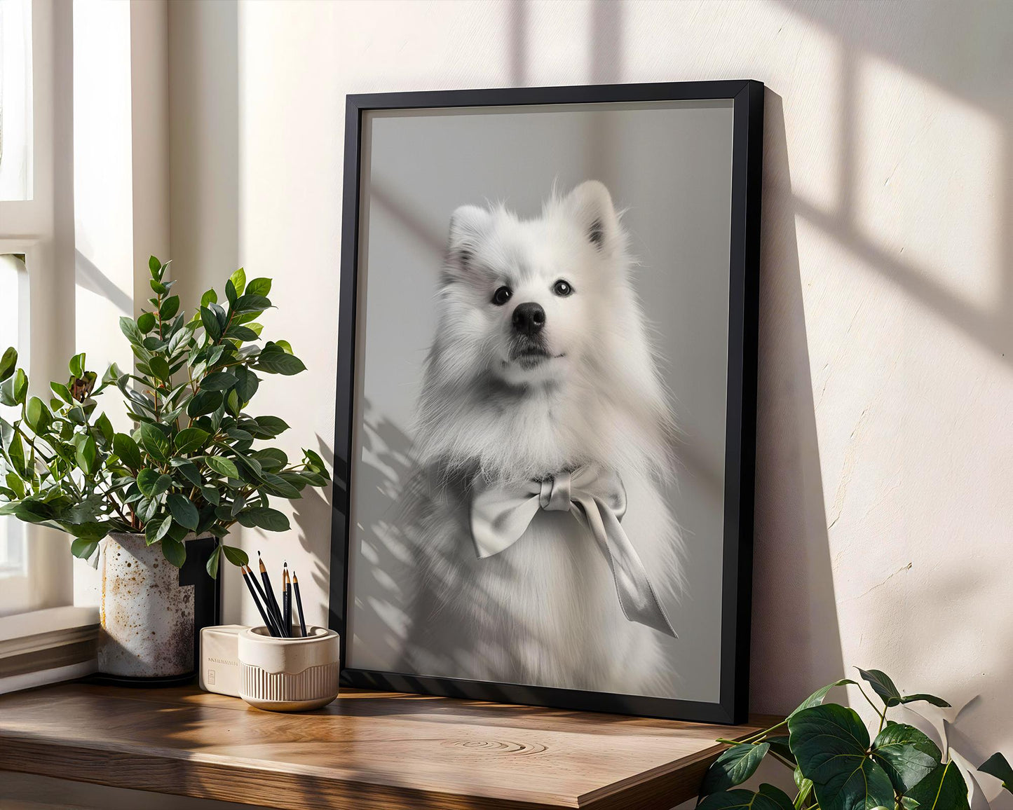 Dog Photography Pet Home Decor | Samoyed Puppy Portrait Pet Print | Black and White wall art print, minimalist black and white poster, modern Scandinavian wall decor, Monohaus