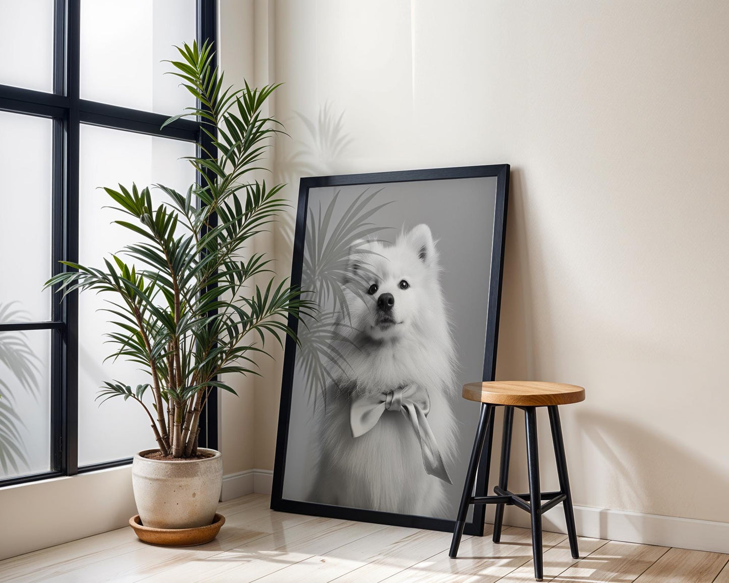 Dog Photography Pet Home Decor | Samoyed Puppy Portrait Pet Print | Black and White wall art print, minimalist black and white poster, modern Scandinavian wall decor, Monohaus