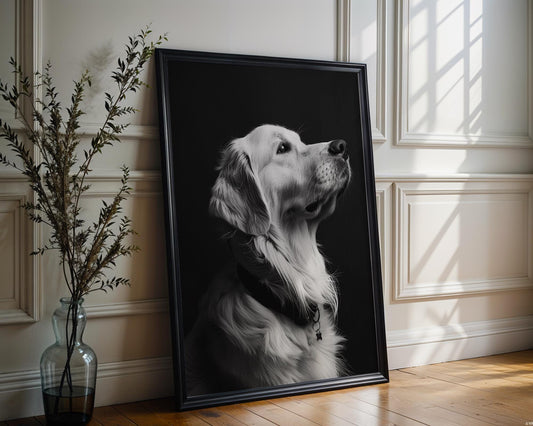 Dog Photography Golden Retriever Portrait Print | Fine Art , Modern Minimalist Decor wall art print, minimalist black and white poster, modern Scandinavian wall decor, Monohaus