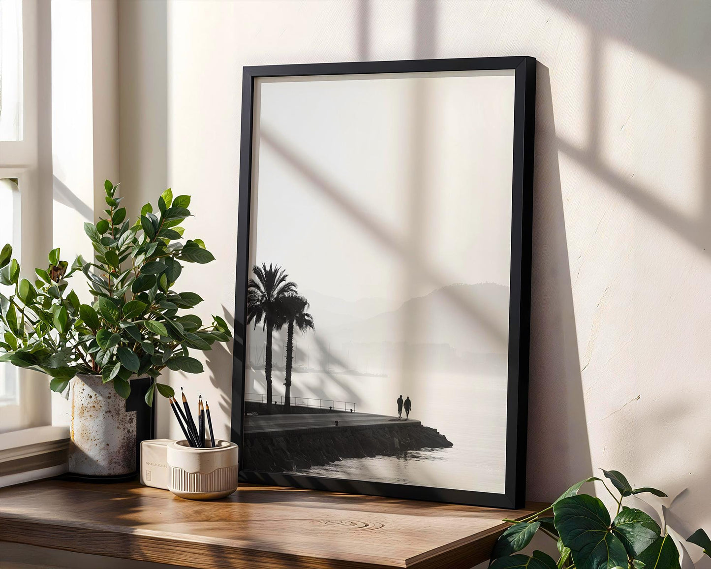 World Landmark | French Riviera Palm Tree Print | Minimalist Coastal Photography wall art print, minimalist black and white poster, modern Scandinavian wall decor, Monohaus